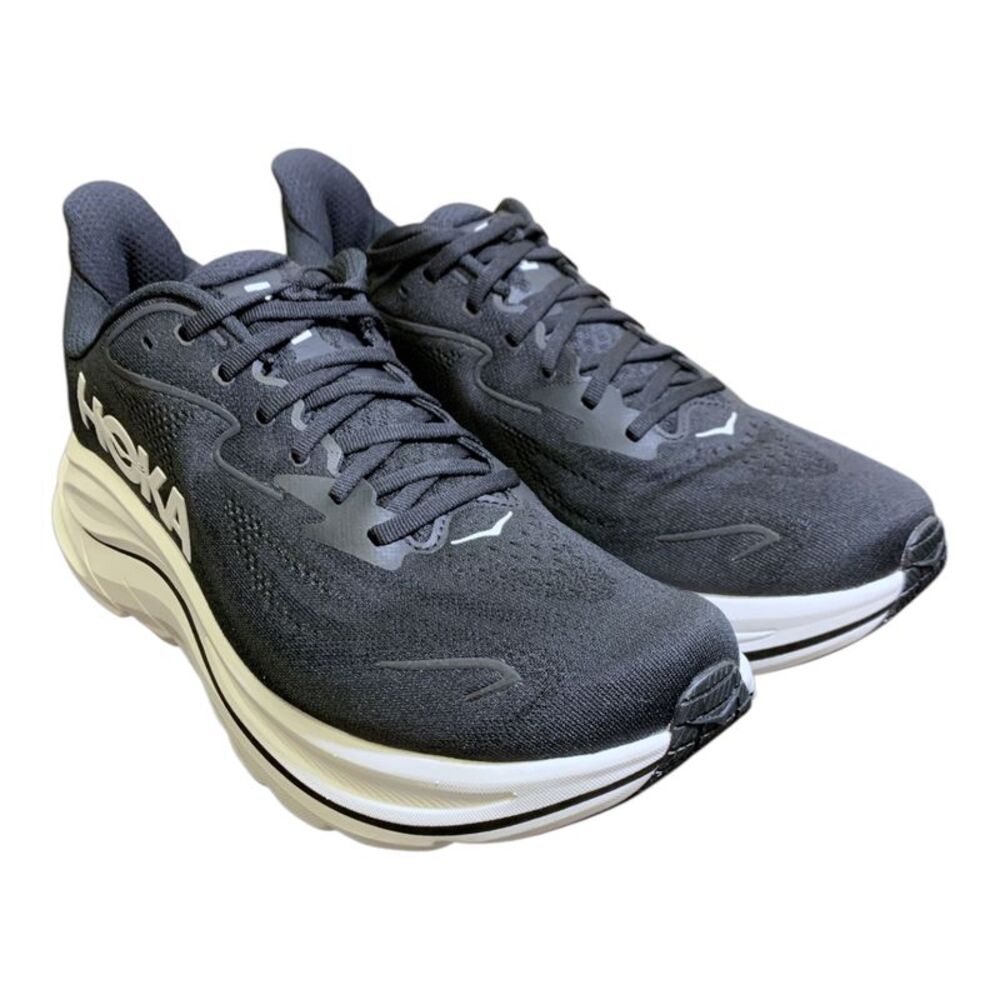 Black/White - Hoka One One Men's Clifton 10 Comfort Lace Up Low Top Athletic Sne